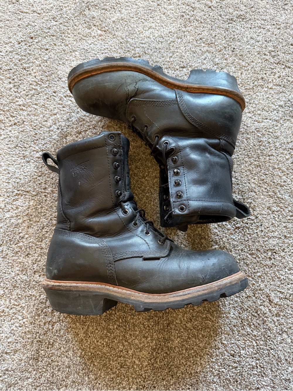 Red Wing Shoes Black Leather Lace-Up Work Boots Vibrant Soles & Tread Size 7.5
